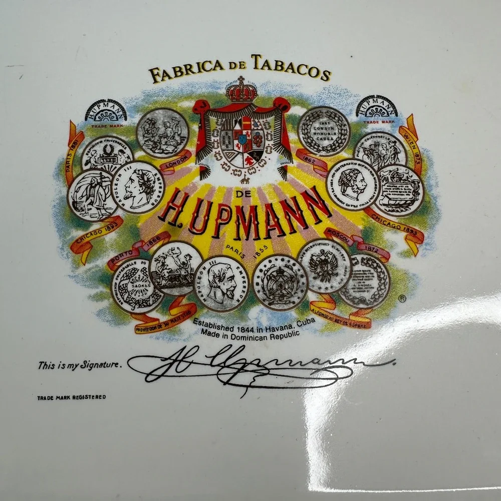 H Upmann Rectangular Porcelain Ashtray Orange Border Fabrica De Tabacos Logo